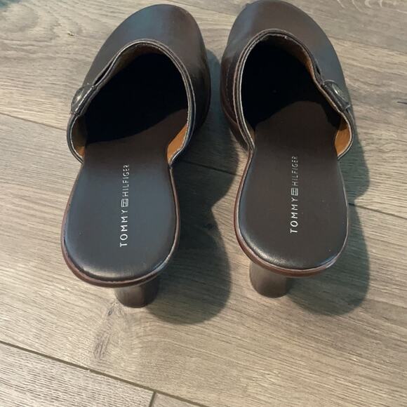 Tommy Hilfiger Brown Leather Clog Mules Size 7 - Picture 5 of 10